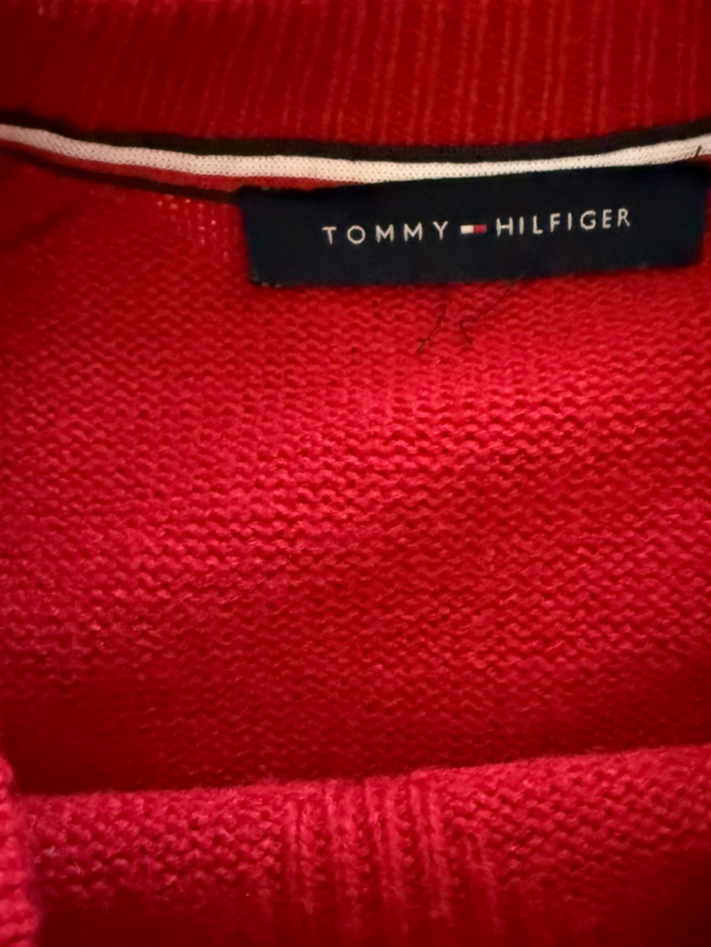 Tommy Hilfiger Red Crewneck Sweater with Black Script Logo - Picture 2 of 2
